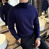 Bonsir Korean Turtleneck Sweater High Quality Autumn Winter Solid Color Long Sleeve Warm Knit Sweater Luxury Men Elastic Knit Pull