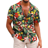 BONSIR  -  Casual Top Shirt Men Regular Short Sleeve Slight Stretch Summer Vacation 3D Print Blouse Button Daily Brand New