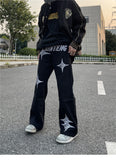 Bonsir Fashionable American street letter embroidery straight tube loose denim pants for men and women high street trendy casual pants