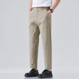 BONSIR  -  Spring Summer Thin Ice Silk Suit Pants Men's Business Straight Slim High Elastic Ankle Length Casual Pants Male
