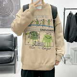 BONSIR  -  Mens Cartoon Embroidery Pullover Sweater Autumn Streetwear Casual Loose Knitted Sweater Men High Quality Warm Sweatshirt Jumper