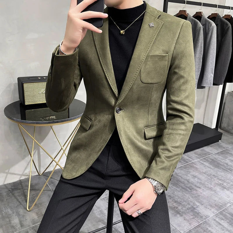 Bonsir Leather Jacket Blazer Men Casual Slim Fit Blazer Hombre Suit Leather Jacket Men Terno Masculino Men Clothing 6 Color