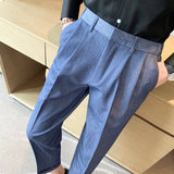 Bonsir British Style Summer New Solid Business Casual Suit Pants Men Fashion Naples High Waist Straight Pant Men Slim Social Trousers