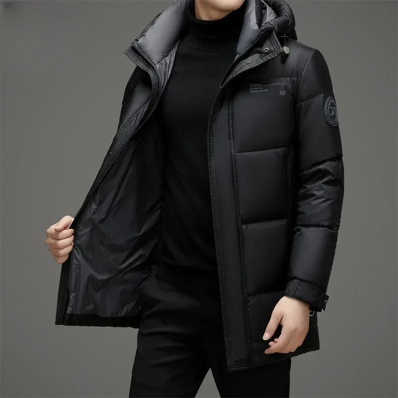 Bonsir Winter new men's down jacket men's long hooded solid color casual men's down jacket thick