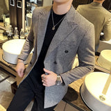 Bonsir British Style Men Double Breasted Slim Fit Blazer New Houndstooth Slim Fit Suit Jacket Formal Business Wedding Dress Jacket
