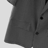 BONSIR  -  Men Plaid Blazer Lapel Half Sleeve Button Casual Suits Men Streetwear 2025 Korean Style Fashion Leisure Thin Coats S-5XL