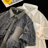 BONSIR  -  Men Streetwear Hollow Hole Short-sleeved T-shirt Hip Hop Single-breasted Short-sleeved Shirt Summer Trendy Couple Fashion Tops