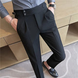 Bonsir Neapolitan High Waist Casual Dress Pant For Men New Belt Design Slim Fit Casual Office Social Party Suit Pants 38-28