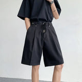 BONSIR  -  Summer Suit Shorts Men Fashion Social Mens Dress Shorts Korean Loose Black Ice Silk Shorts Mens Office Formal Shorts M-2XL