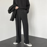 BONSIR  -  Men Straight Casual Pants Summer New Korean Style Baggy Personality Slit Wide Leg Blazer Pants Trousers Male Streetwear