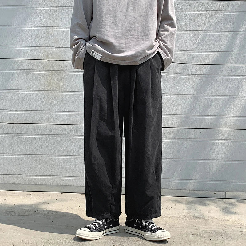 Bonsir New Spring Men Lantern Cargo Pants Casual Trousers Couple Wide Leg Joggers Straight Solid Color Baggy Oversize Pants Sweatpants