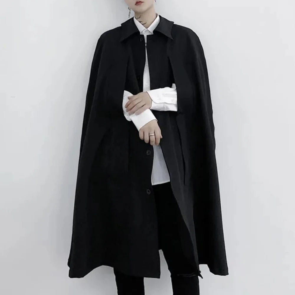 Bonsir Mens Dark Style Sleeveless Mid-Length Cape Cloak Autumn And Winter Genderless Japanese Fashion Retro Loose Cape Coat Unisex