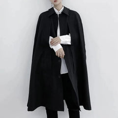 Bonsir Mens Dark Style Sleeveless Mid-Length Cape Cloak Autumn And Winter Genderless Japanese Fashion Retro Loose Cape Coat Unisex