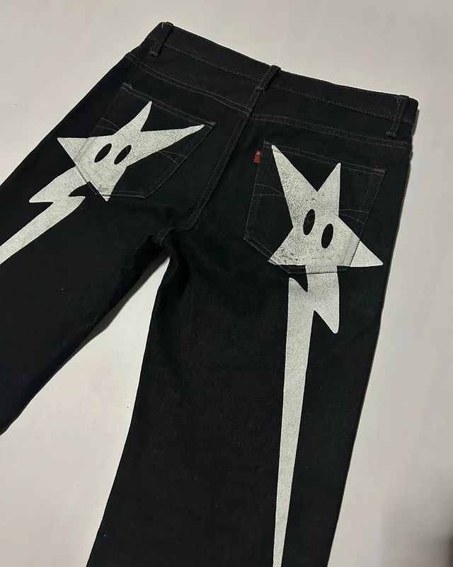 Y2K Jeans Hip Hop Gothic Street Rock Pants Black Denim Trousers Streetwear
