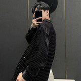 Bonsir Mens Shirts Rhinestones British Style Starry Sky Shirts Summer Streetwear Elegant Fashion Nightclub Casual Tops Men'S Clothing