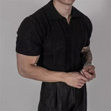 BONSIR  -  Knitted Strands of Empty Short-sleeved POLO Shirt T-shirt Men's Mesh Top