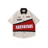 BONSIR  -  High Street Style Letter Printed Men's Shirt Fashionable Male Single Breasted Short Sleeved Japanese Loose Men's Top