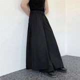 Bonsir Mens Japanese Dark Knight Style Skirt Pant Essential Couples Retro High-Waisted Double-Layer Wide-Leg Slit Casual Pants For Men