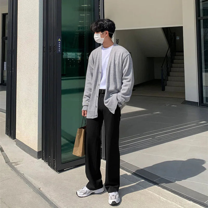 Bonsir Black Gray Suit Pants Men Fashionable Social Mens Dress Pants Korean Loose Casual Straight Trousers Mens Office Formal Pants