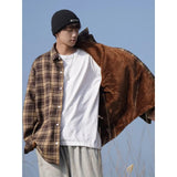 BONSIR  -  American retro plaid shirt men's autumn and winter thickened and fleece warm, trendy loose and casual long-sleeved shirt jacket