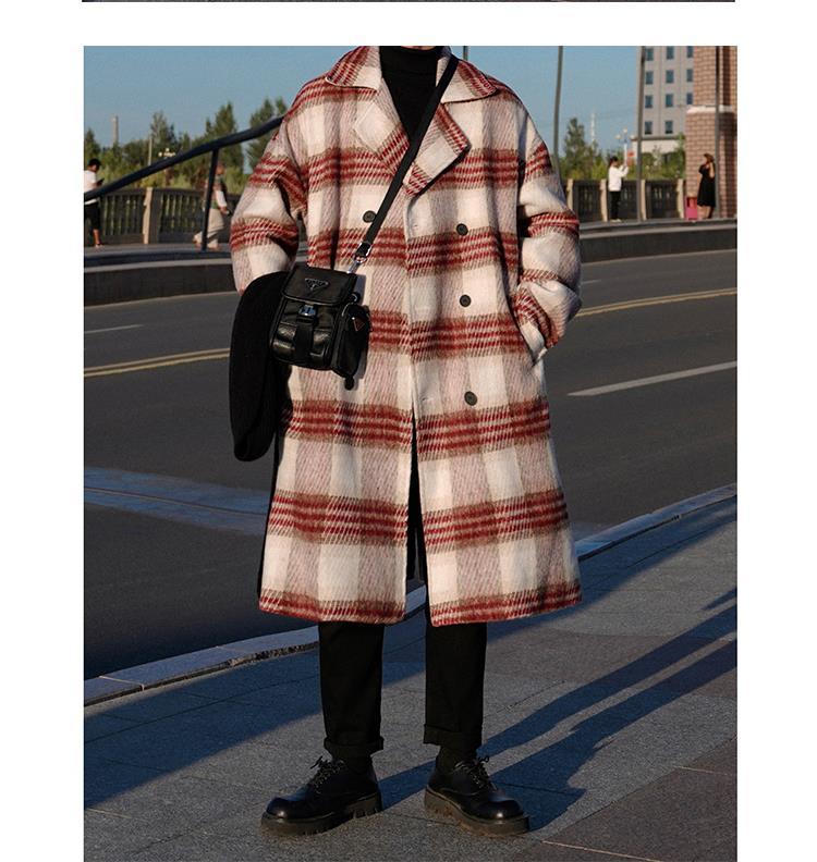 Bonsir New Arrival Winter Jacket Fashion Plaid Woolen Overcoat Men's Casual Wool Blends Trench Coat Men Cashmere Jackets Y66