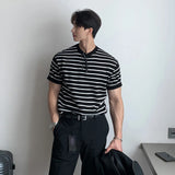 Bonsir New Arrival American Striped T Shirts Men Summer Round Neck Slim Fit Short-sleeved Bottoming Shirt Sports Gyms Fitness T-shirt