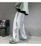 BONSIR  -  Autumn White Casual Pants Men Spliced straight Wardrobe Trousers Hong Kong Style High Street Wide-leg Sports Trousers