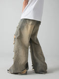 Bonsir Old and Worn Hole Jeans, High Street, Wasteland Style, Small Crowd Vibe, Beggar, Floor Sweeping Long Pants, blusa masculina