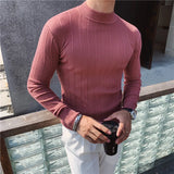 Bonsir Plus Size 4XL-M Autumn Winter Half Turtleneck Stripe Sweater Men Elastic Knitting Pullover Korean Slim Solid Tight Sweater Tops