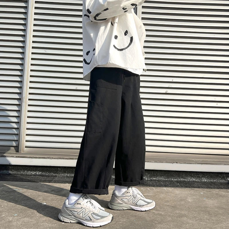 BONSIR  -  Spring Summer Casual Pants Men's Fashion Loose Straight Wide Leg Pants Men Streetwear Hip-hop Sweatpants Mens Daily Trousers