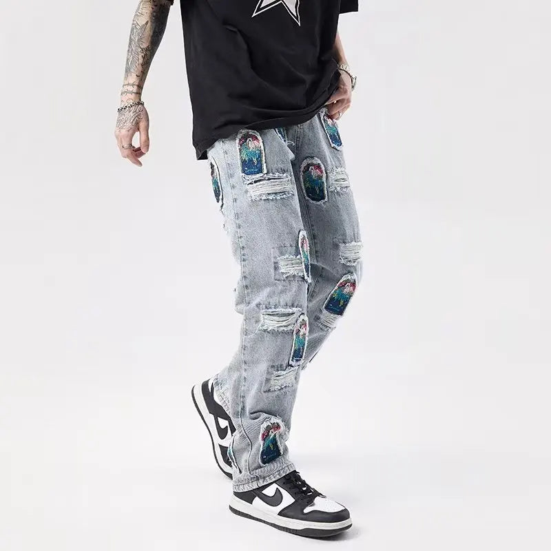 Bonsir Japanese Streetwear Embroidery Men Jeans Pants Cargo Vintage Harajuku Men's Denim Trousers