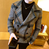 Bonsir Autumn Winter Mens Short Slim Fit Woolen Coat Double Breasted Design Casual Windbreaker Fashion Retro Trench Overcoat 5XL-M