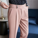 Bonsir Neapolitan High Waist Casual Dress Pant For Men New Belt Design Slim Fit Casual Office Social Party Suit Pants 38-28