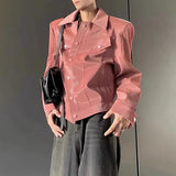 Bonsir Mens Pu Leather Jacket Shiny Shoulder Pad Leather Jacket Autumn Streetwear Biker Pu Leather Long-Sleeve Top Men'S Clothing 2024