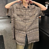 Bonsir Mens Shirt Ethnic Geometric Totem Casual Shirt Summer Street Trend Retro Niche Hawaiian Short-Sleeve Top Men'S Clothing 2024