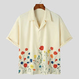 BONSIR  -  Summer New Men's Flower Print Short Sleeve Shirt Retro Casual Fashion Trend Simple Loose Seaside Vacation Hawaiian Men Tops