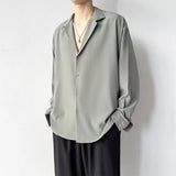 BONSIR  -  Korean Fashion Men's Shirt Spring Summer New Loose Casual Long-sleeved Lapel High Street Male Suit Shirt White Black Gray Green