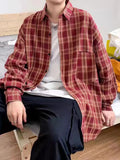 BONSIR  -  lightweight Retro green plaid shirt men's long sleeve spring and autumn new loose casual tide brand shirt casual coat