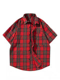 BONSIR  -  Checkered short sleeved shirt for men's summer new trend brand trendy casual loose versatile shirt top jacket
