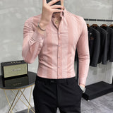 Bonsir Spring Highend Striped Long Sleeved Shirt Men Korean Slim Fit Business Dress Shirt Men Streetwear Social Party Shirt M-4XL