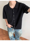 BONSIR  -  Old money style gray lapel knitted cardigan men's summer thin short-sleeved shirt high-end loose casual coat tide