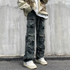 Bonsir Camouflage Cargo Pants Men Multi-pockets Tactics Pant Harajuku Mens Loose Casual Pants Street Outdoors Hip-hop Mopping Trousers