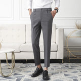 BONSIR  -  New Men's Slim Fit Small Feet Nine-Point Pants Stretch Straight Business Casual Suit Long Pants Fashion Korean Male Clothes