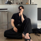 BONSIR  -  New Japanese Retro Men Casual Pants Luxury Draped Wide Leg Leisure Solid Color Straight Trousers High Quality Elegant Sweatpants