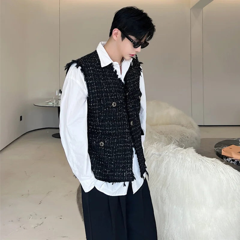 Bonsir Korean Style Coarse Tweed Vest Coat Trend Men Knit Burrs Casual Tank Tops Fashion Male Versatile Elgance Clothing 582acb