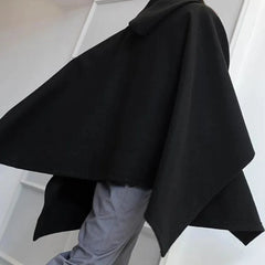 Bonsir Mens Dark Style Mid-Length Casual Hooded Cape Autumn And Winter Genderless Fashion Retro Loose Solid Color Shawl Cape Unisex