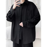 BONSIR  -  Solid color simple shirt long sleeve men's Korean version of the high street jacket trendy casual versatile shirt