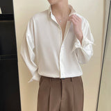 Bonsir White Long Sleeved Shirt Men Oversized Fashion Social Mens Dress Shirt Korean Loose Ice Silk Shirt Mens Office Formal Shirts