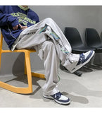 BONSIR  -  Autumn White Casual Pants Men Spliced straight Wardrobe Trousers Hong Kong Style High Street Wide-leg Sports Trousers