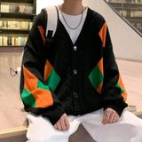 Bonsir Mens Sweater Diamond Plaid Contrast Color Casual Knit Tops Streetwear Campus Designer Couple Valentines Cardigan Unisex 2025 New